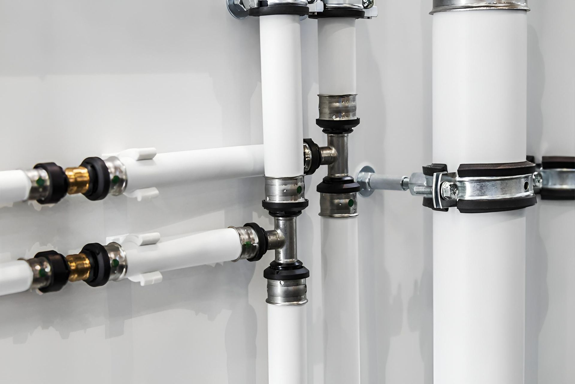 A Close Up of a Row of White Pipes Attached to a Wall — Vision Plumbing Queensland in Pimlico, QLD