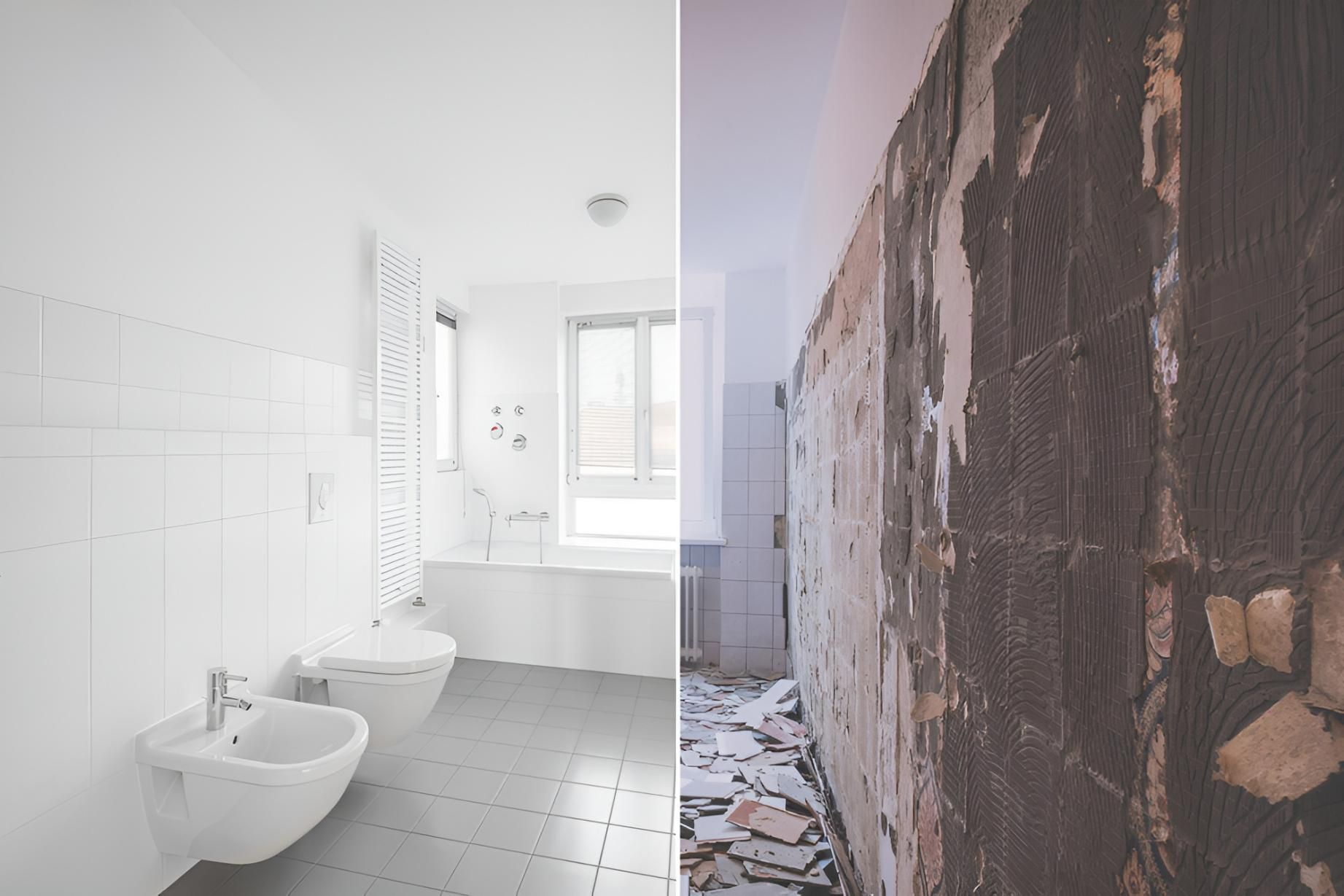 A Before and After Photo of a Bathroom Being Remodeled — Vision Plumbing Queensland in Pimlico, QLD