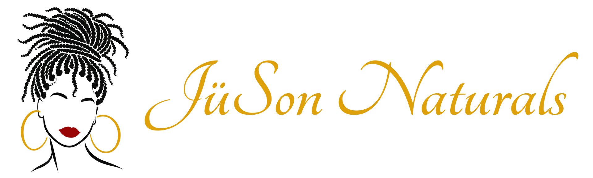 A logo for JüSon Naturals with a silhouette of a woman 's head.