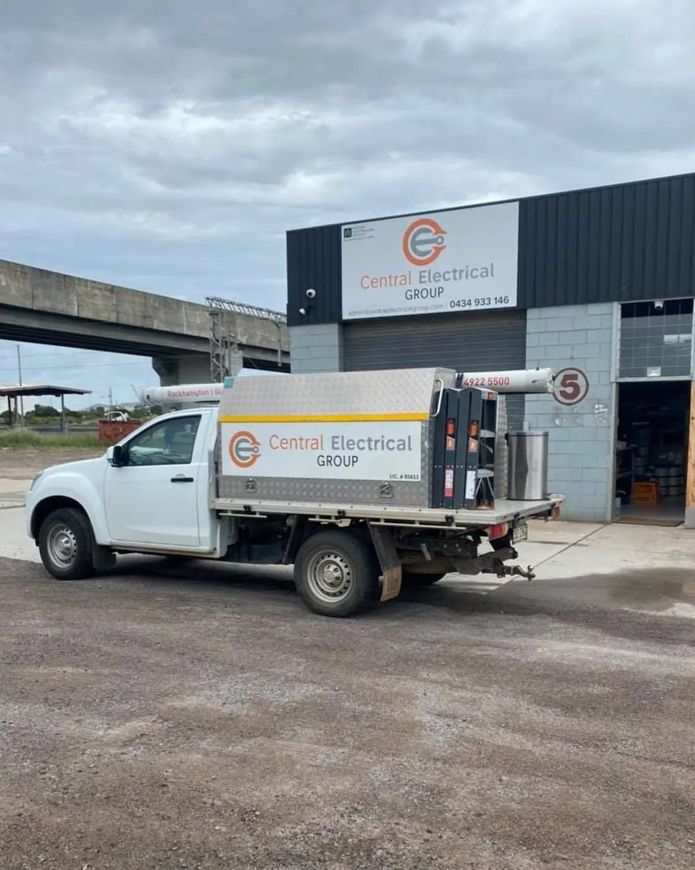 A White Truck is Parked in Front of a Building — Central Electrical Group in Gladstone Central, QLD