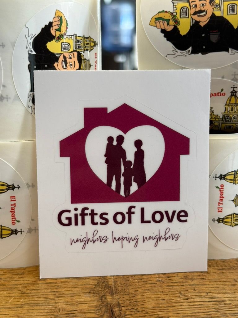 White square sticker with 