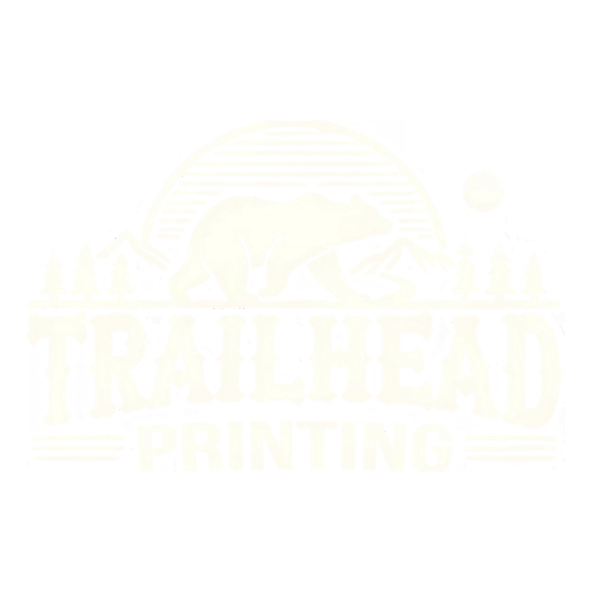 Logo for Trailhead Printing, featuring a mountain scene with the business name.