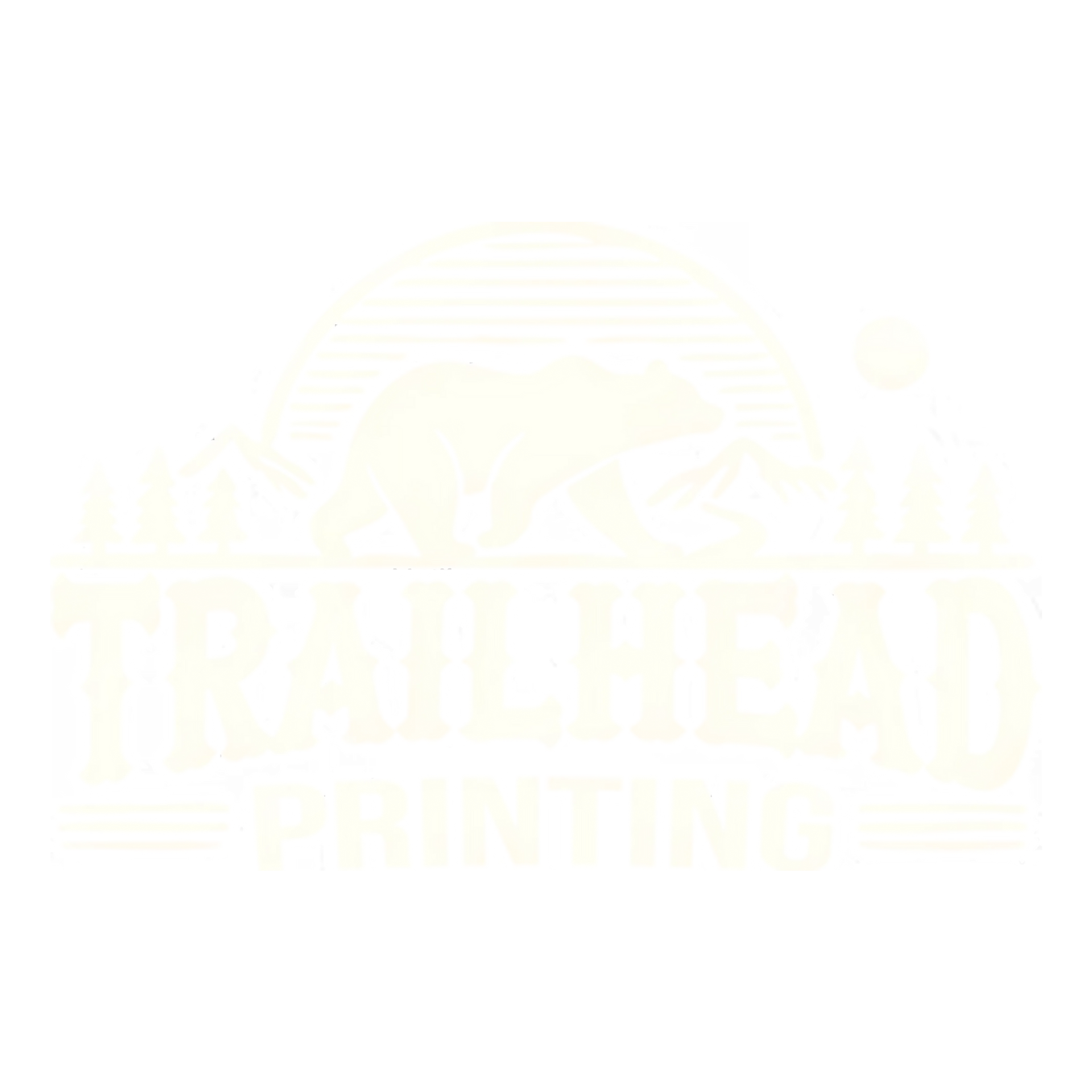 Logo for Trailhead Printing, featuring a mountain scene with the business name.