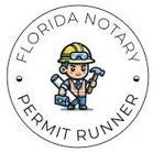 A florida notary permit runner logo with a cartoon of a man holding a hammer.