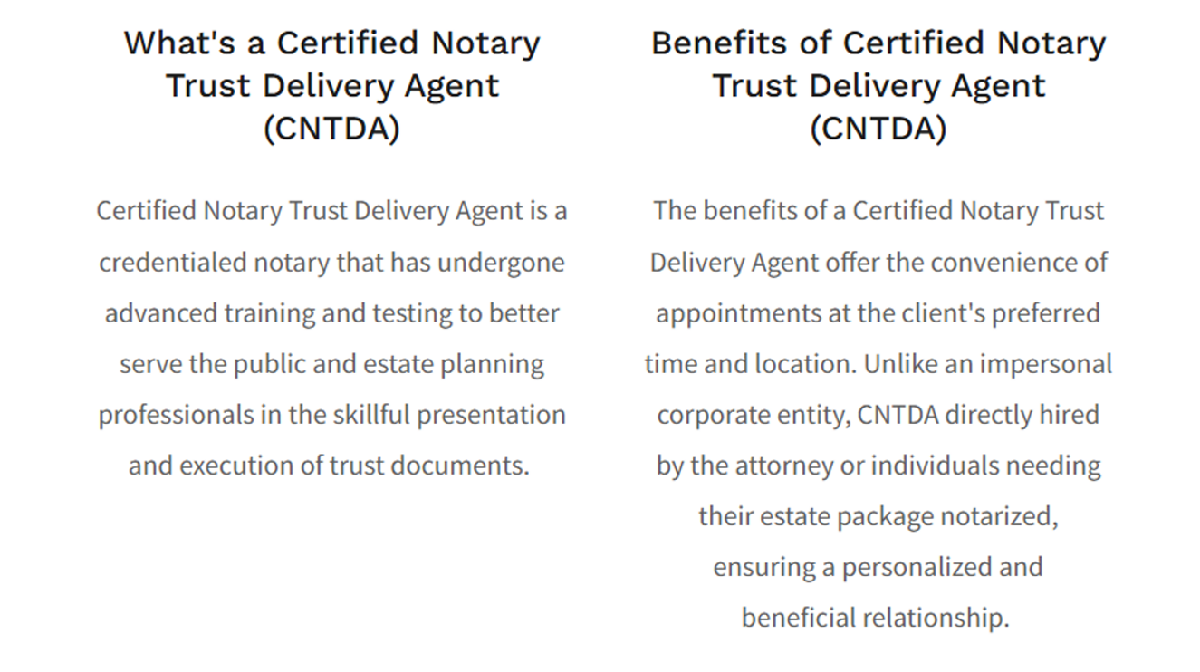 A group of people are standing in front of a sign that says certified notary trust delivery agent. A group of people are standing in front of a sign that says certified notary trust delivery agent.