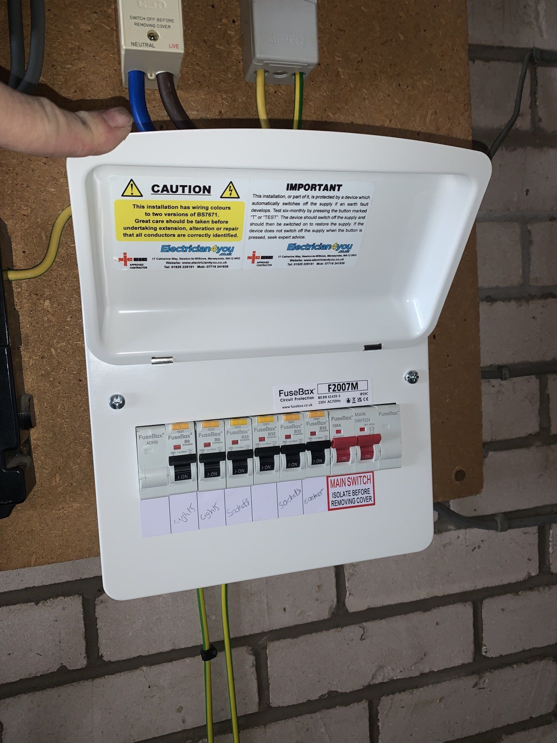 Fuse box upgrade in St. Helens by electrician4you in preparation of a new electric car charger.