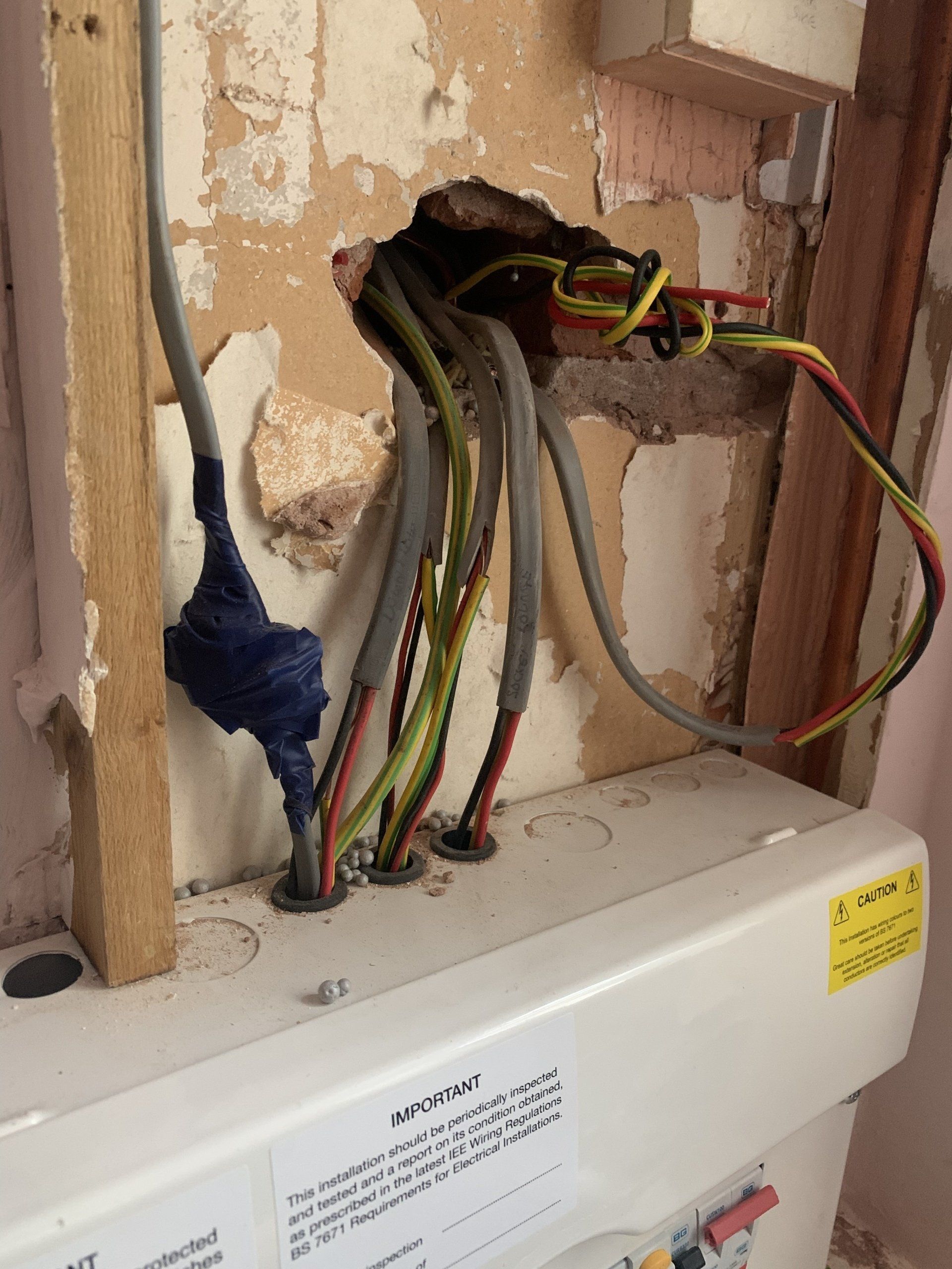 . Poor installation of a fuse box. Loose cables, poorly jointed cables , fuse board with holes on the top