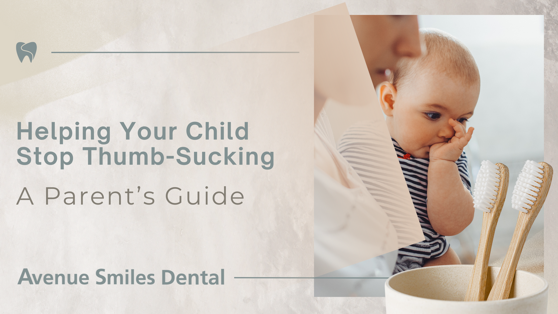 A baby is chewing on a toothbrush next to a cup of toothbrushes.