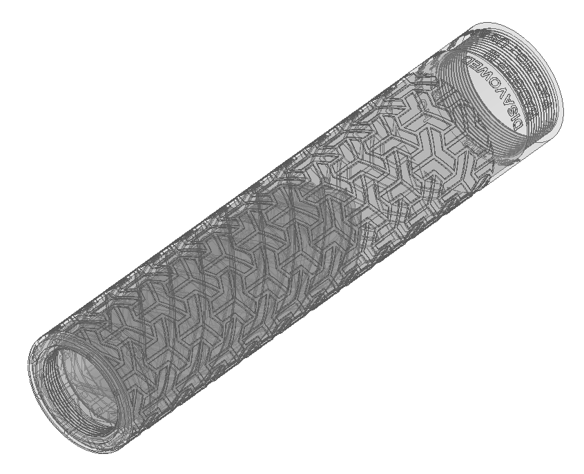 A black and white drawing of a tube with a pattern on it.