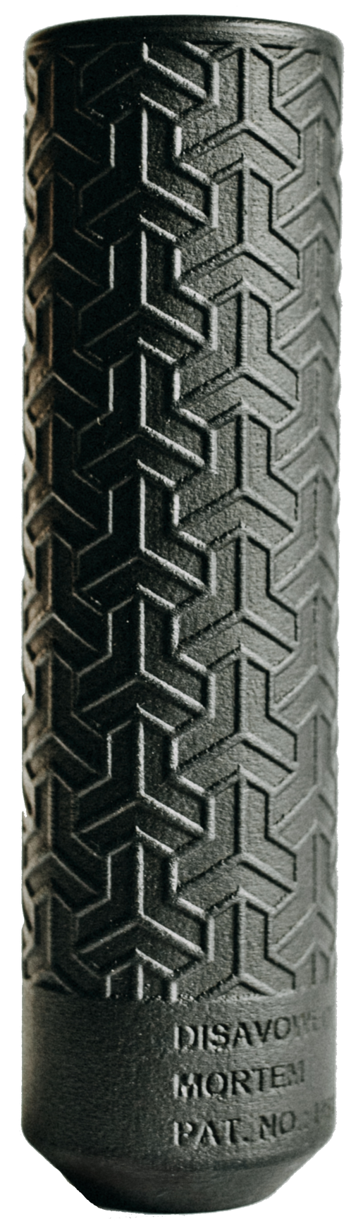 A black cylinder with a tire pattern on it.