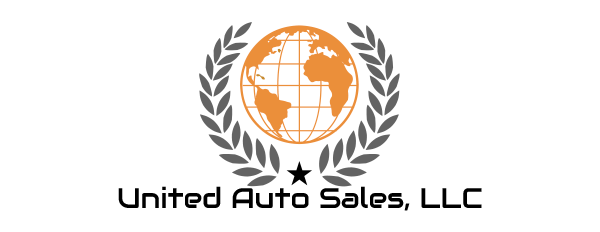 The logo for united auto sales llc shows a globe with a laurel wreath around it.