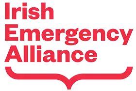 Irish Emergency Alliance logo in red text with a red bracket underneath.