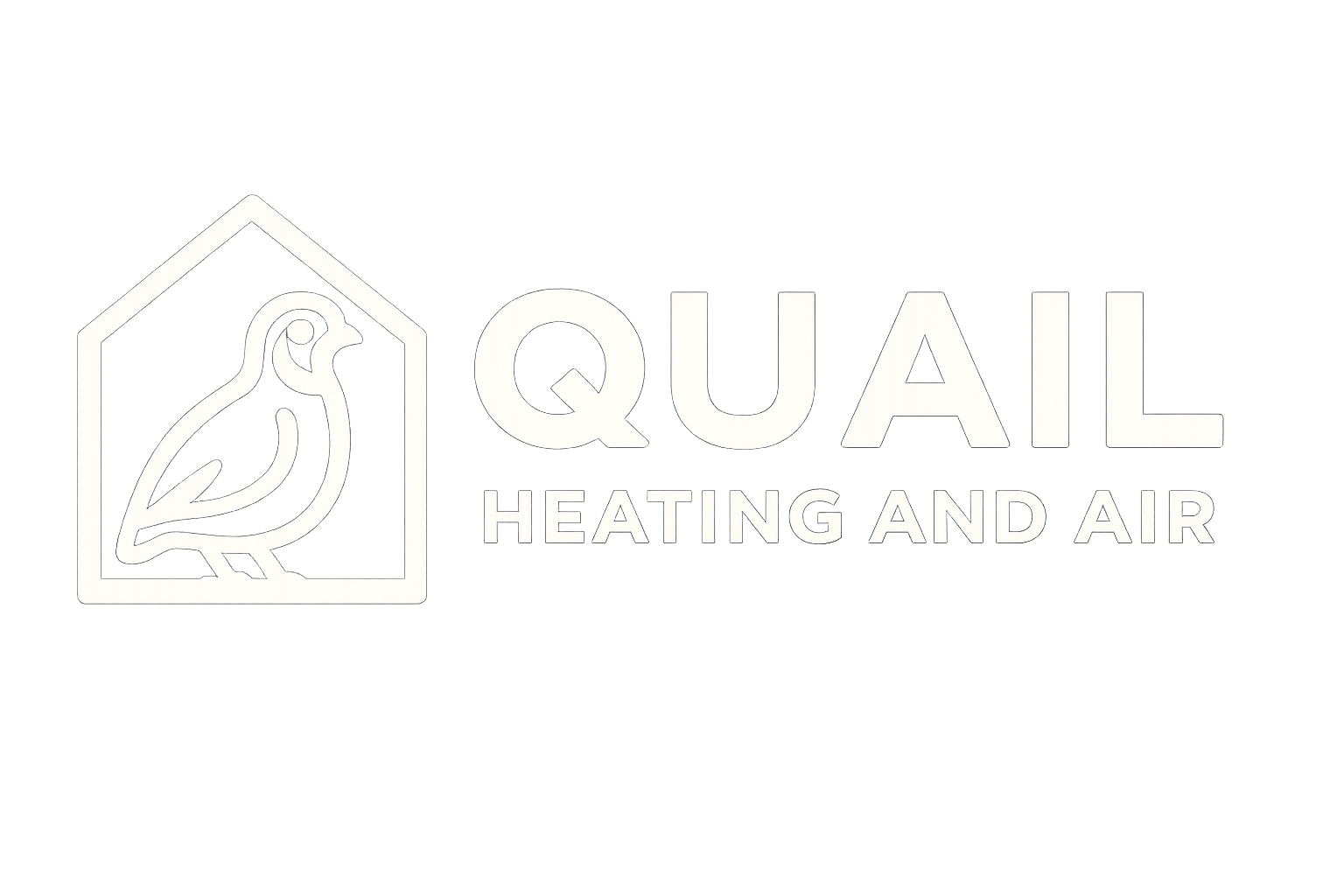 Quail Heating and Air logo with a white bird outline and bold white text on a black background