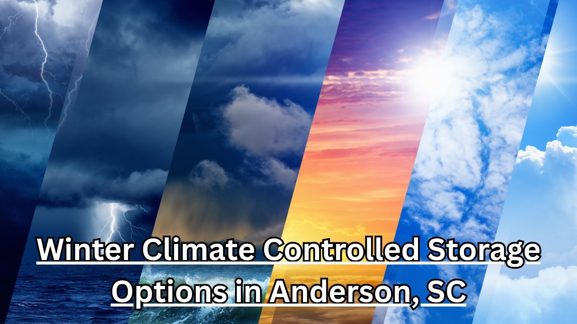 Climate controlled storage units in Anderson SC with winter items stacked neatly in a clean hallway