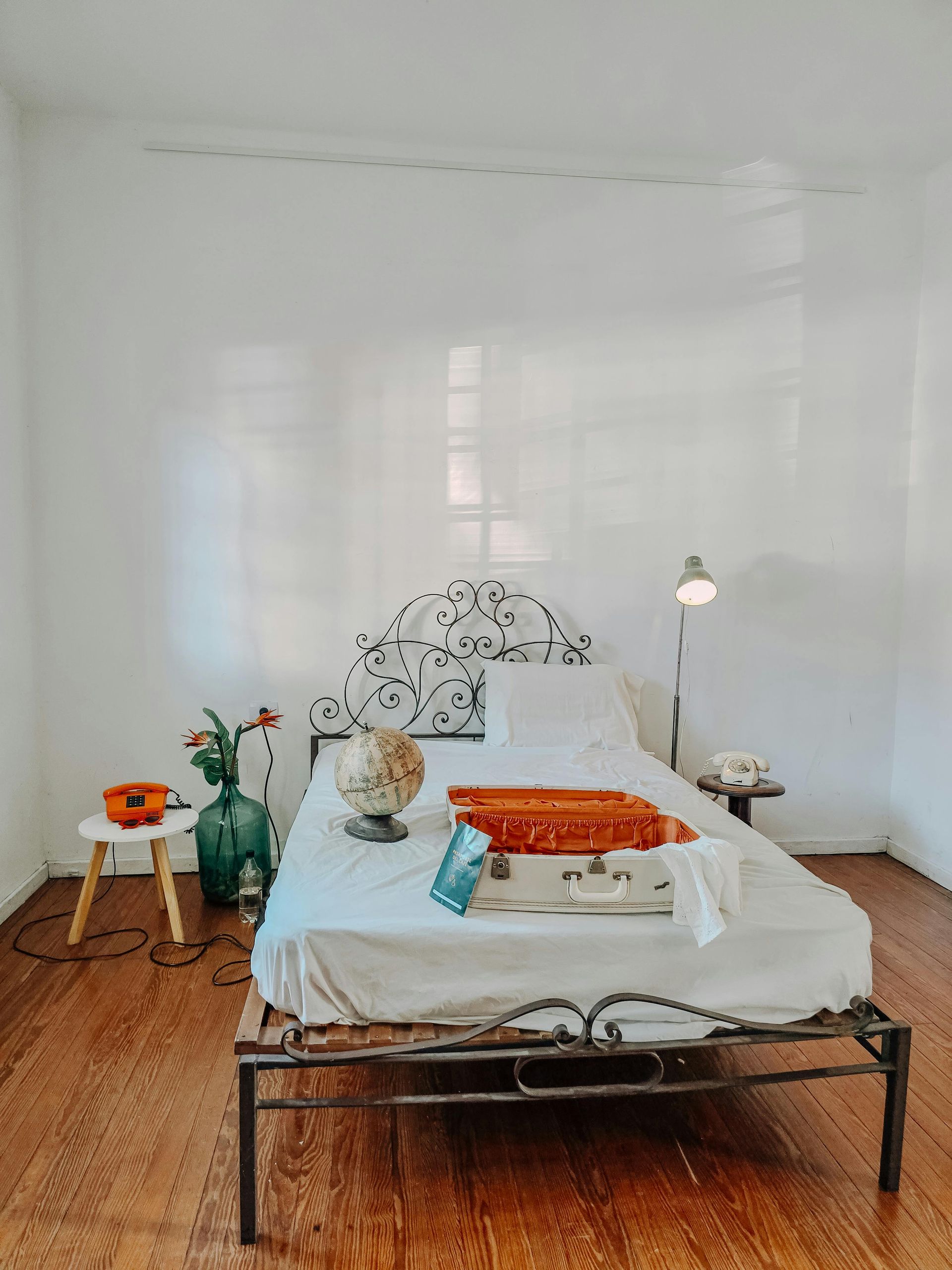 Packed suitcase on bed