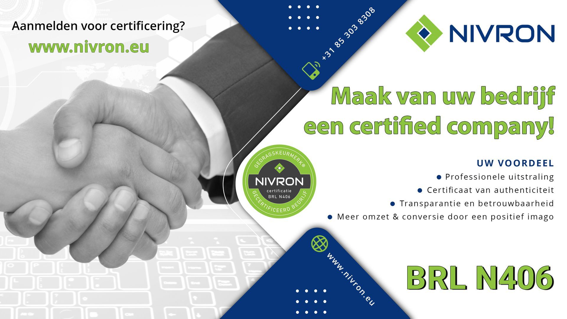 Nivron Gedragskeurmerk - Reliability Trustmark. Voordeel Gedragskeurmerk is - Professionele uitstraling - kwaliteit wordt zichtbaar - Certificaat van authenticiteit - Transparantie en betrouwbaarheid - Meer omzet en conversie door een positief imago