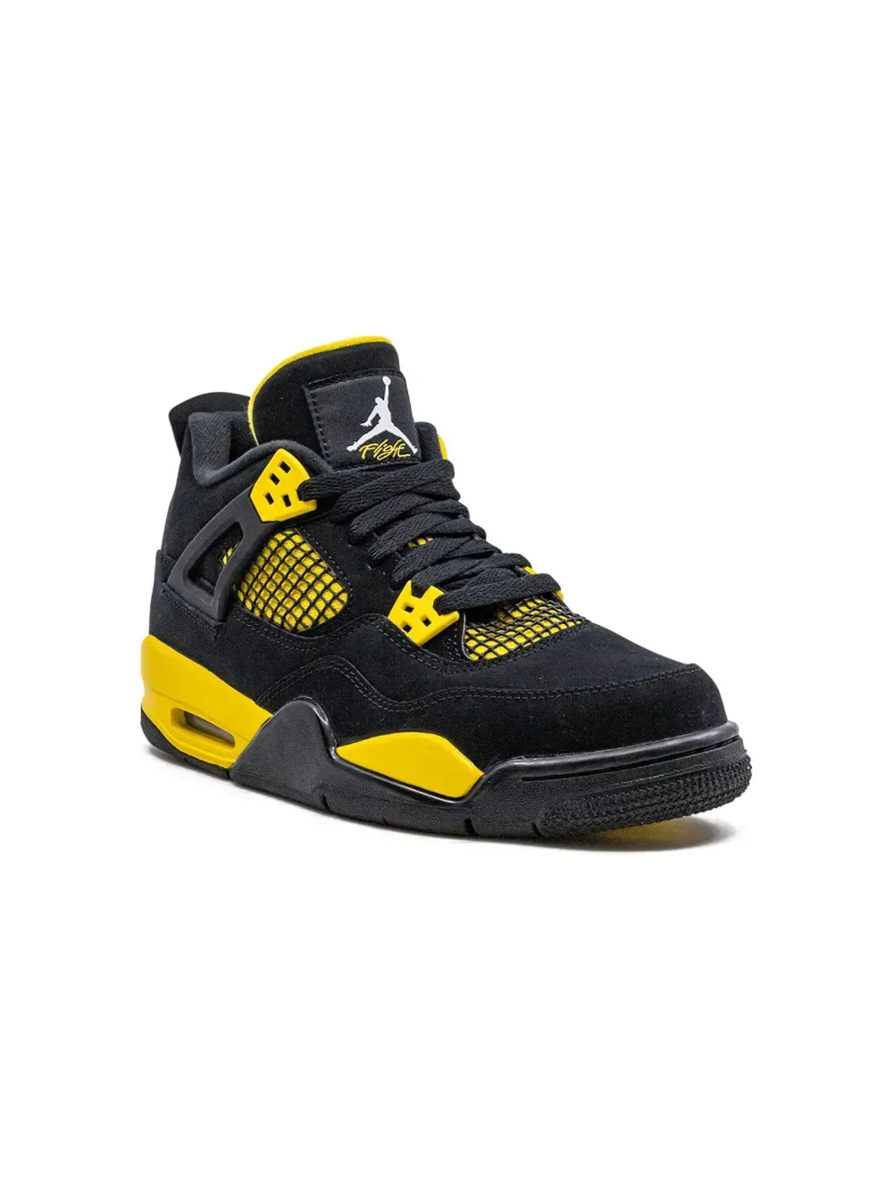 Black and yellow Air Jordan 4 sneaker.