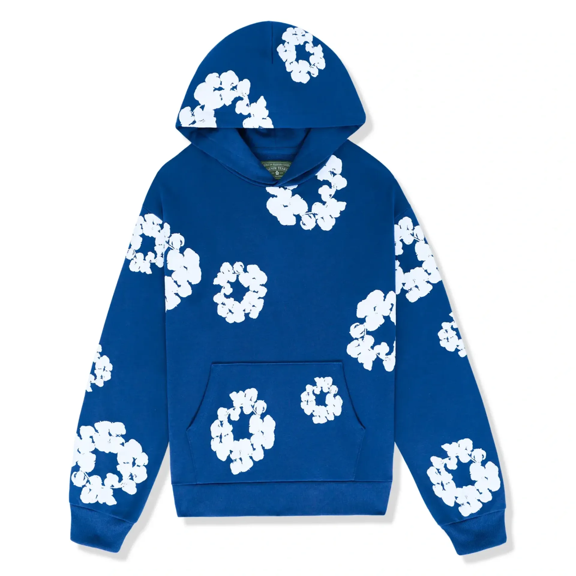 Black hoodie with white abstract floral pattern.