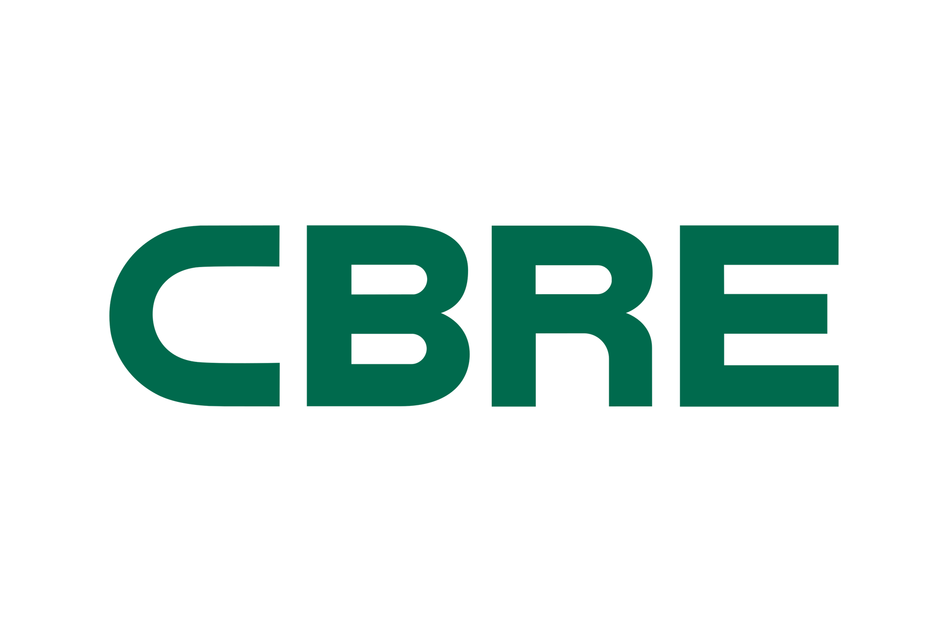 The cbre logo is green and white on a white background.