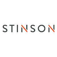 A logo for a company called stinson on a white background.