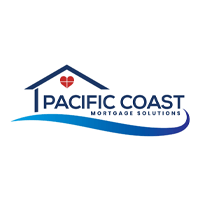 The logo for pacific coast mortgage solutions shows a house with a heart on the roof.