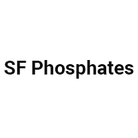 A black and white logo for sf phosphates on a white background.