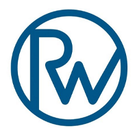 The letter r is in a blue circle on a white background.