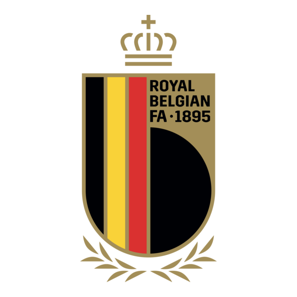 Embleem van de Koninklijke Belgische Voetbalbond, met de kleuren van de Belgische vlag, een kroon en het oprichtingsjaar, 1895.