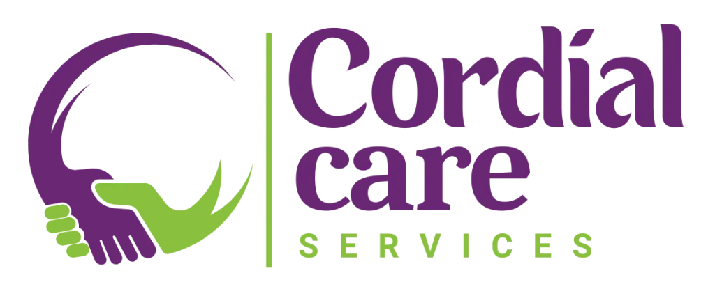 NDIS support in Canberra - A purple and green logo for cordial care services