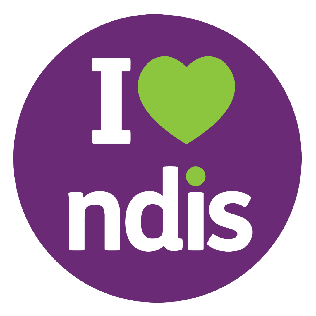 A purple button that says i love NDIS