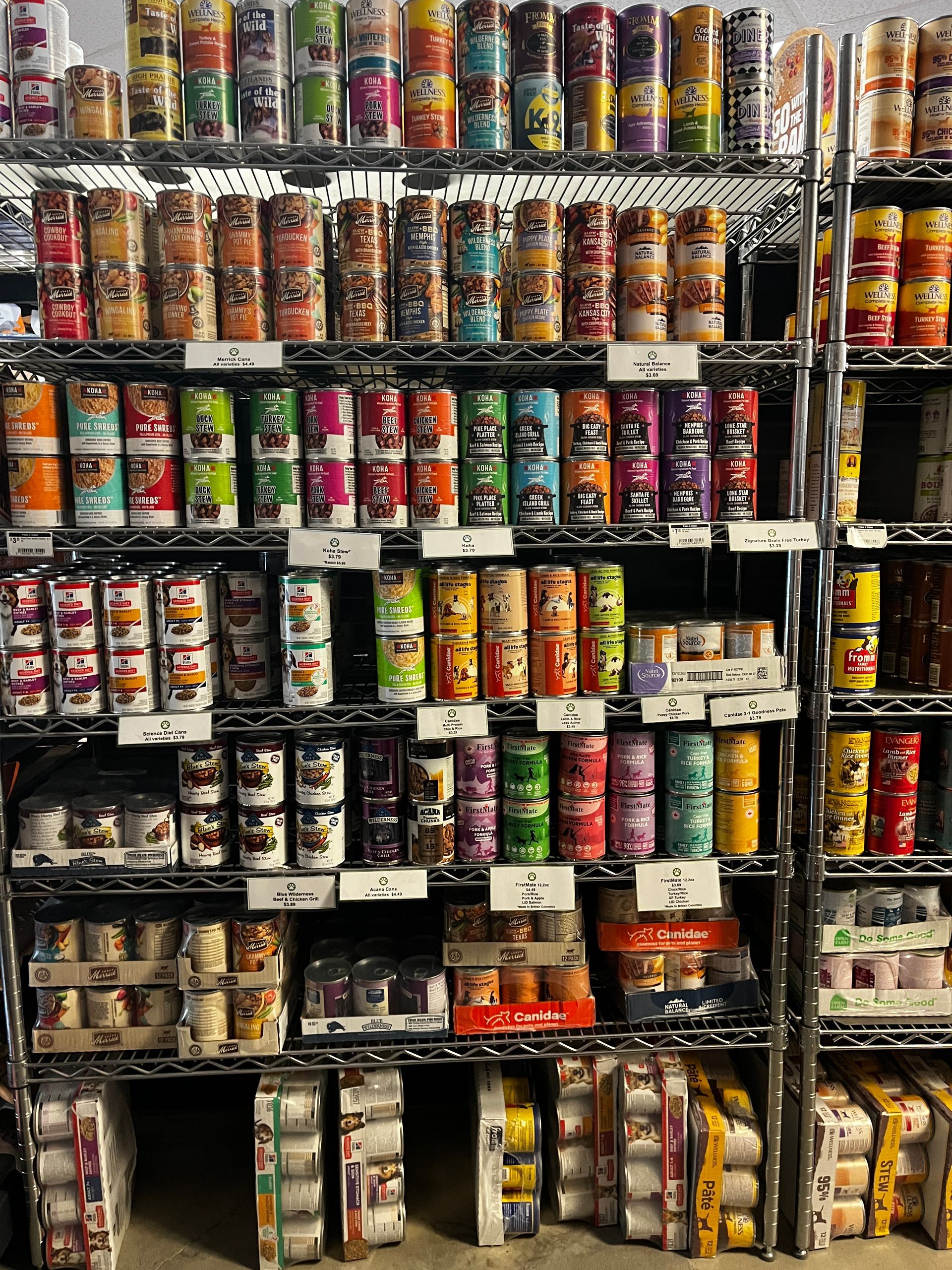 A warehouse filled with lots of cans of food.