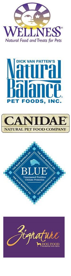 A collage of logos for different brands of dog food