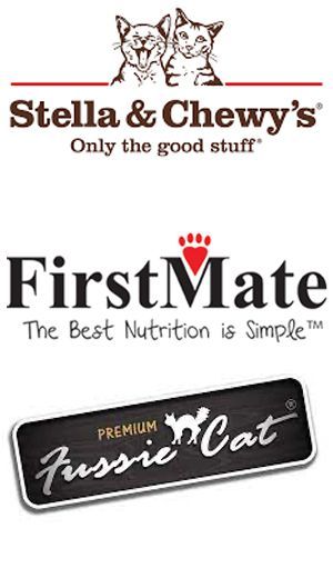 Stella & chewy 's firstmate and fussie cat logos on a white background