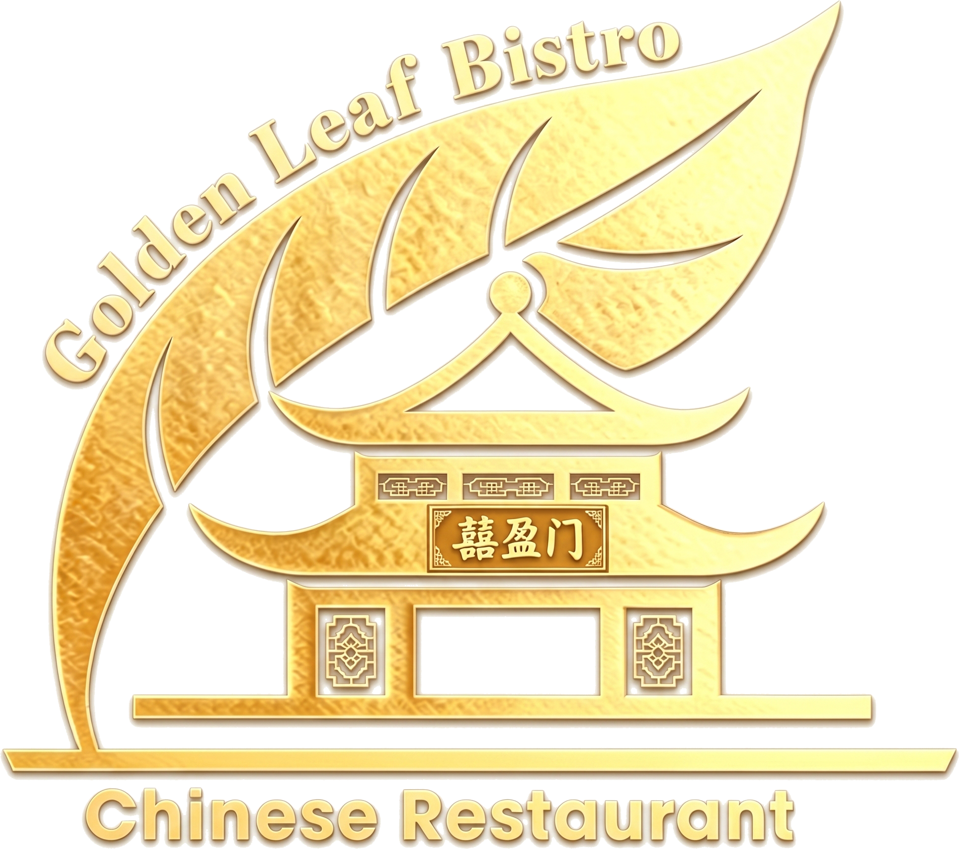 Golden Leaf Bistro Chinese Restaurant logo with gold leaf and pagoda on white background