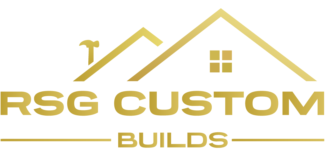 The RSG Custom Builds logo features a house with a roof and a hammer, representing craftsmanship and home remodeling.