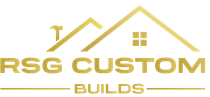 The RSG Custom Builds logo features a house with a roof and a hammer, representing craftsmanship and home remodeling.