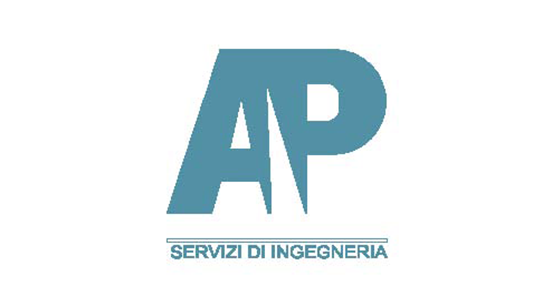 A blue logo for ap servizi di ingegneria