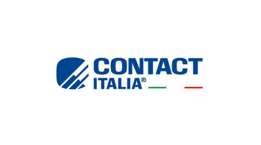 Un logo blu e bianco per Contact Italia su sfondo bianco