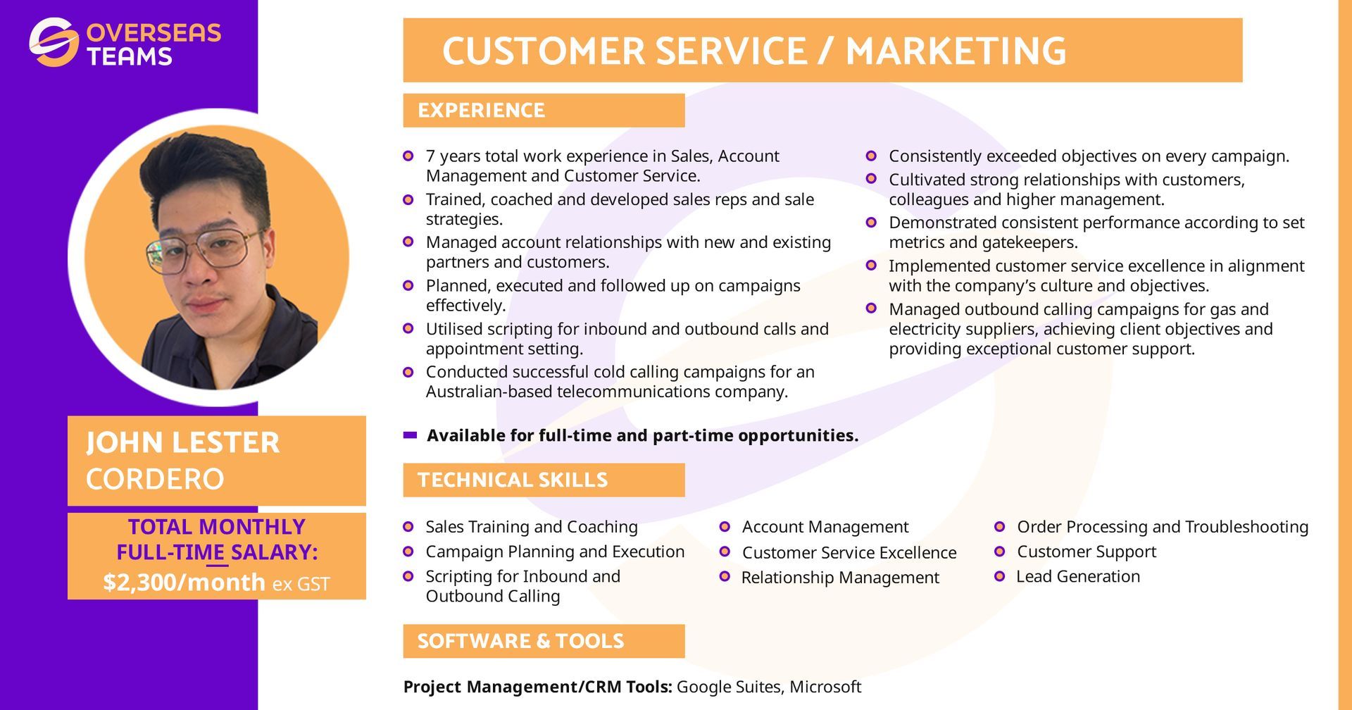 Overseasteams virtual assistant candidate for customer service and marketing role