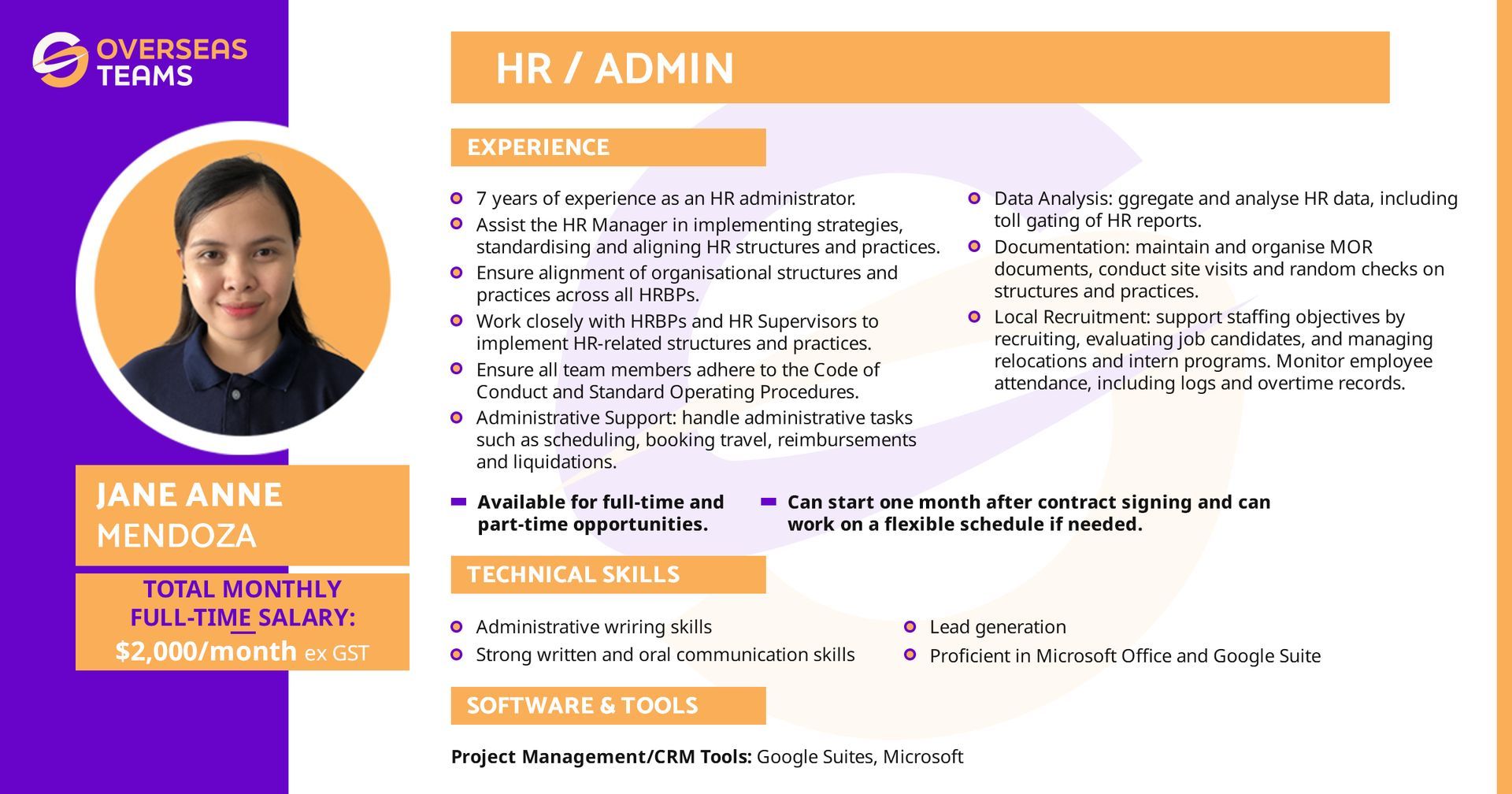 Overseasteams virtual assistant candidate for HR and admin role