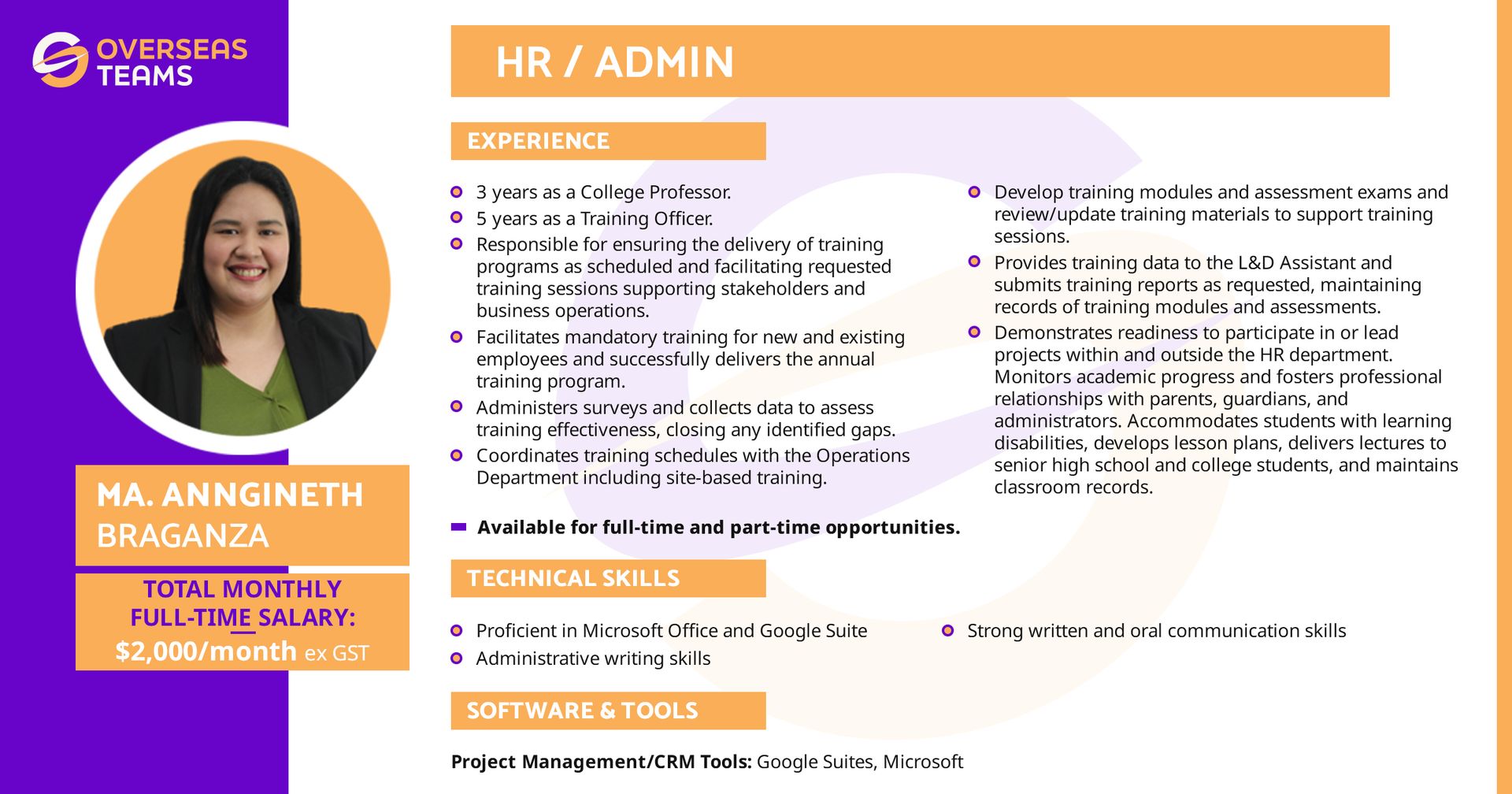 Overseasteams virtual assistant candidate for HR and admin role