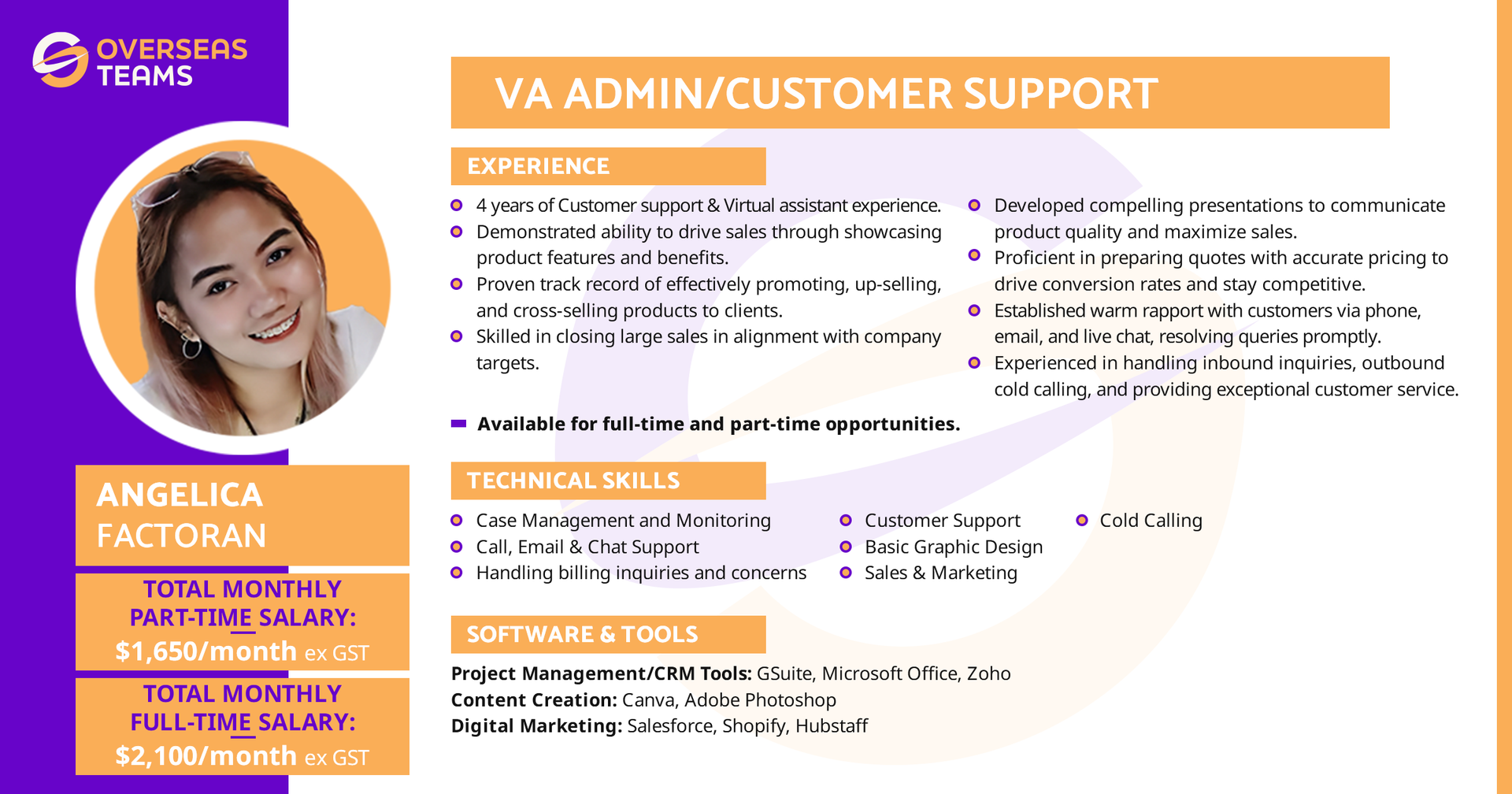 Overseasteams virtual assistant candidate for admin and customer support role