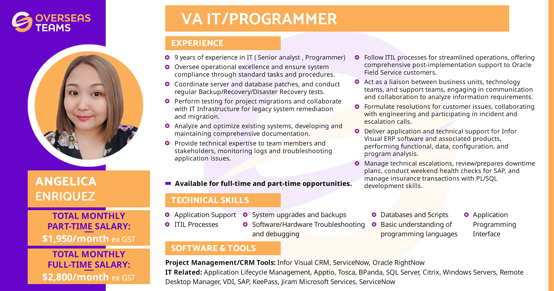 Overseasteams virtual assistant candidate for information technology and programmer role