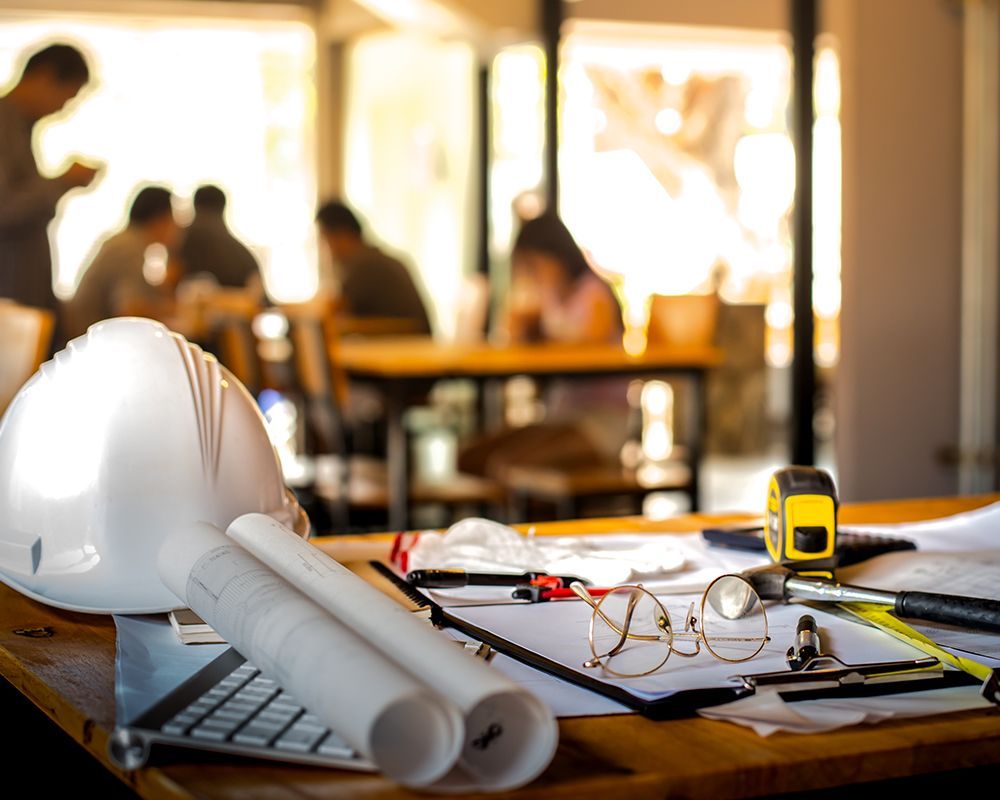 Architectural Office Desk with Construction Equipment