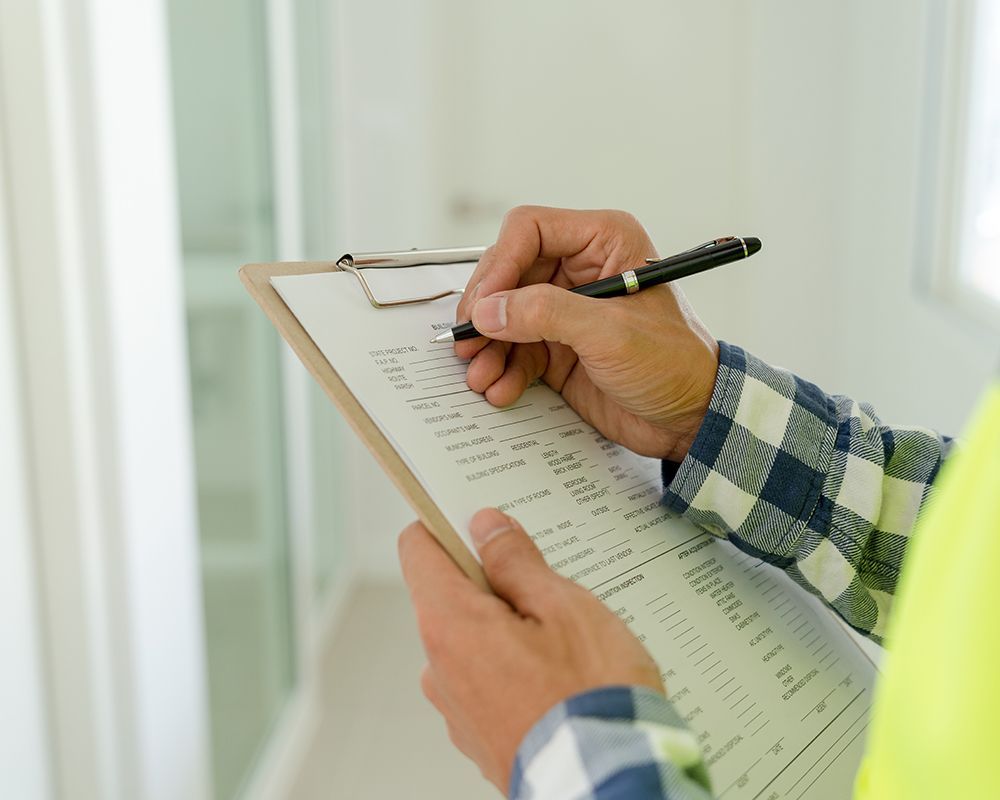 Worker Writing on a Clipboard with a Pen