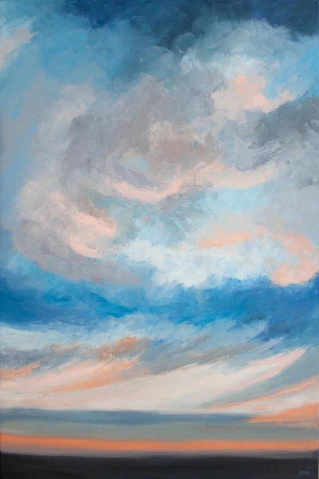 It is a painting of a cloudy sky over the ocean.