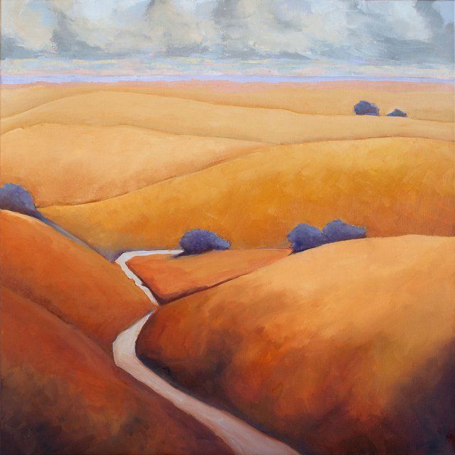 It is a painting of a landscape with a river