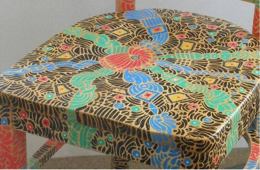 A table with a colorful design on it