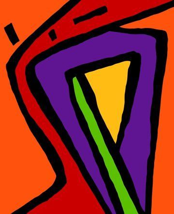 A colorful drawing of a triangle on an orange background