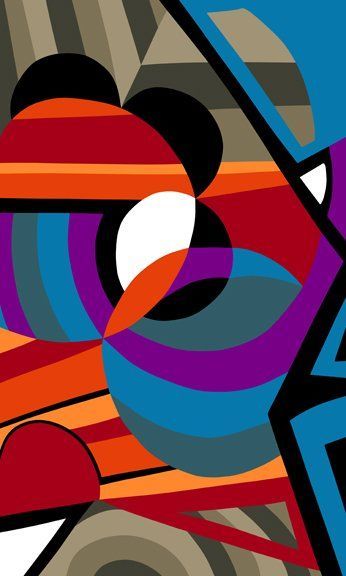 A close up of a colorful drawing of a face